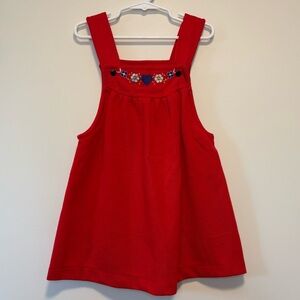 Vintage Carter’s Red Flower & Heart Embroidered Jumper Dress Boho Girl Size 6